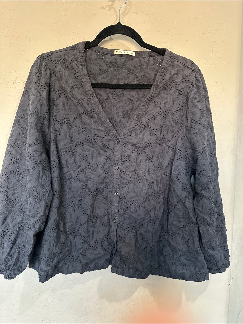 Marine Layer Gray Eyelet Button-Down Blouse